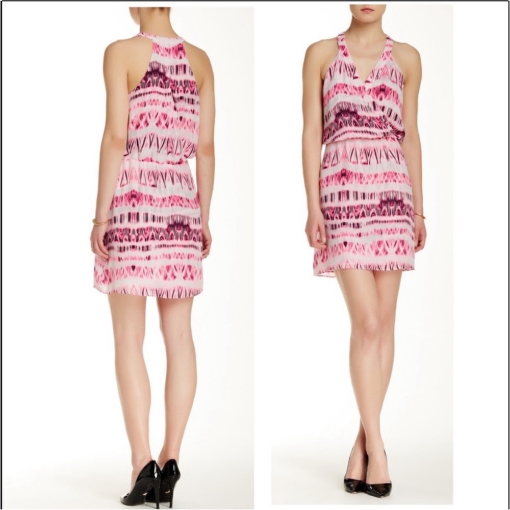 Parker Revolve Kita Pink Pop Cosmos Halter vneck surplice Keyhole Back Dress XS